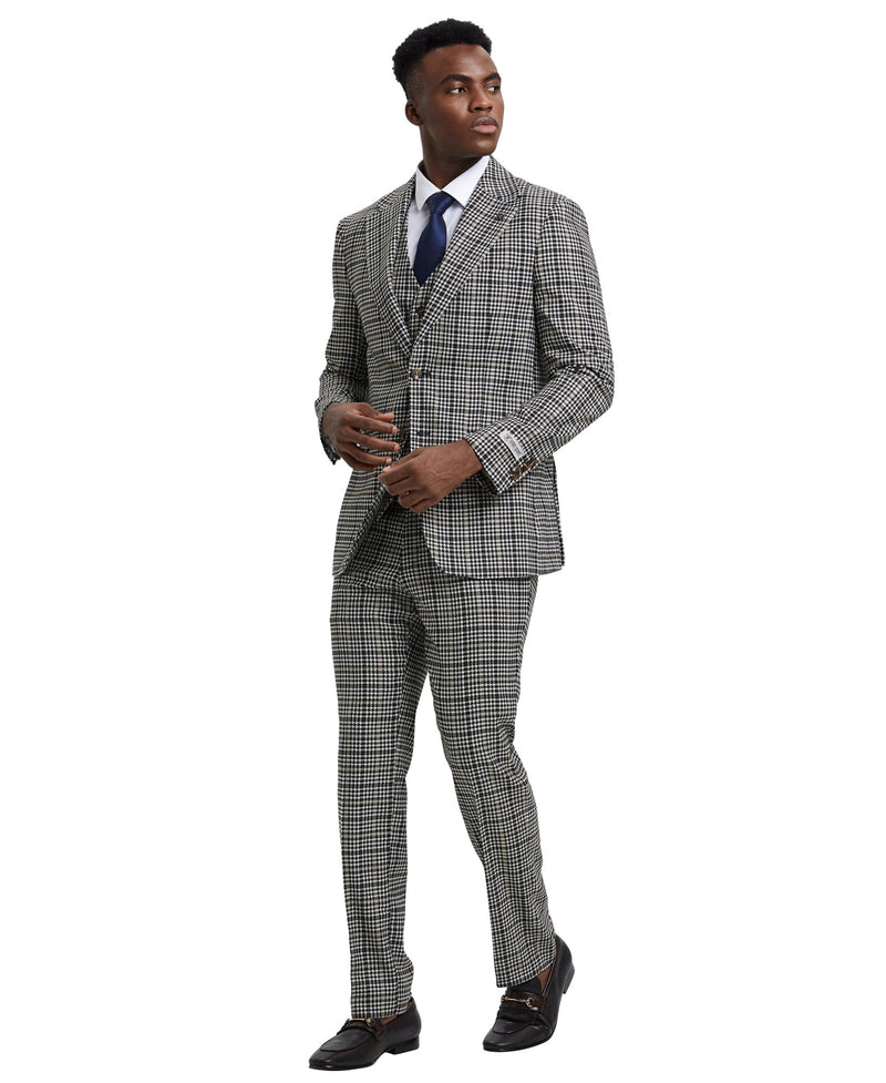 Stacy Adams Hybrid - Fit Vested Suit, Plaid Black - Bundle Bus