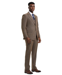 Stacy Adams Hybrid - Fit Vested Suit, Plaid Brown - Bundle Bus