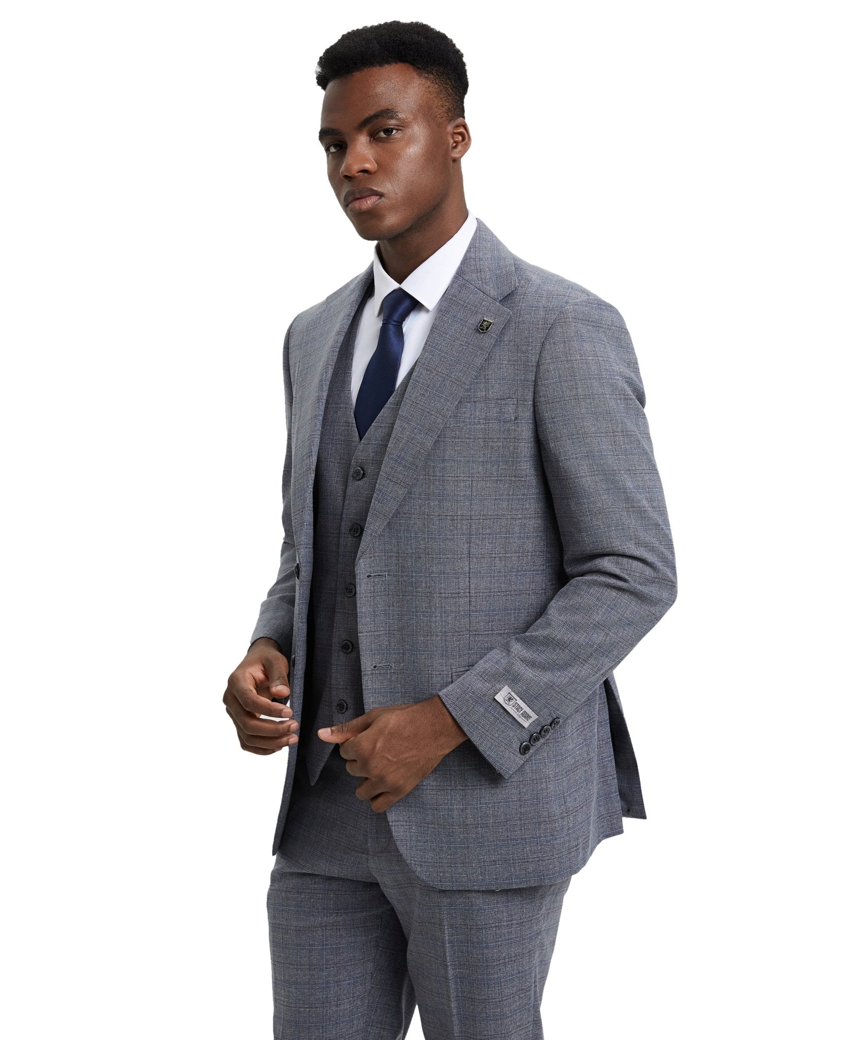 Stacy Adams Hybrid - Fit Vested Suit, Plaid Grey - Bundle Bus