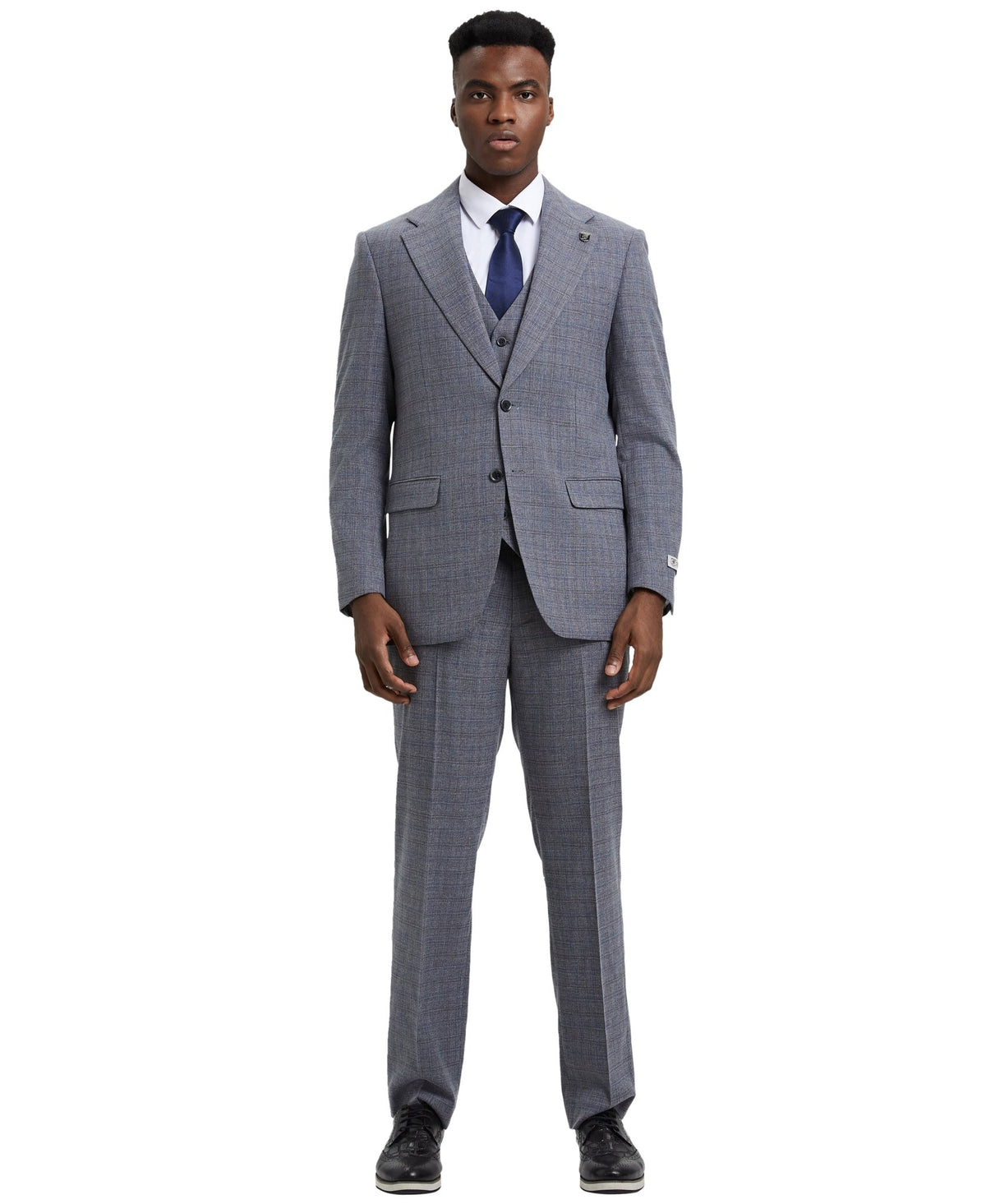 Stacy Adams Hybrid - Fit Vested Suit, Plaid Grey - Bundle Bus