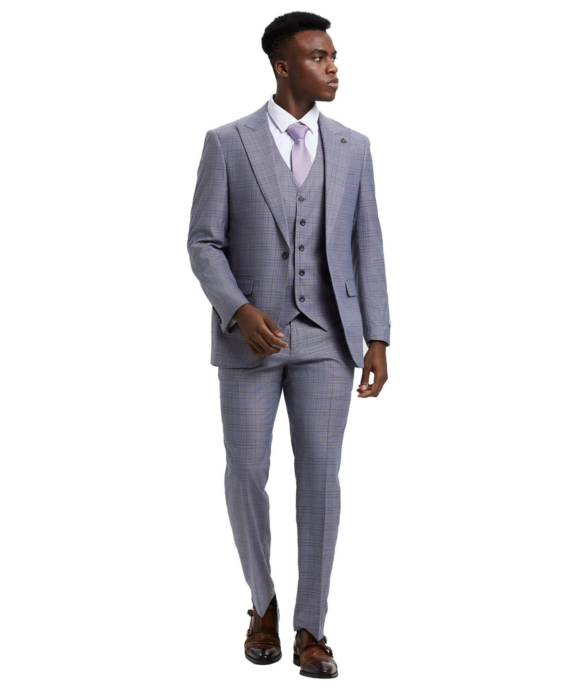 Stacy Adams Hybrid - Fit Vested Suit, Plaid Lilac - Bundle Bus