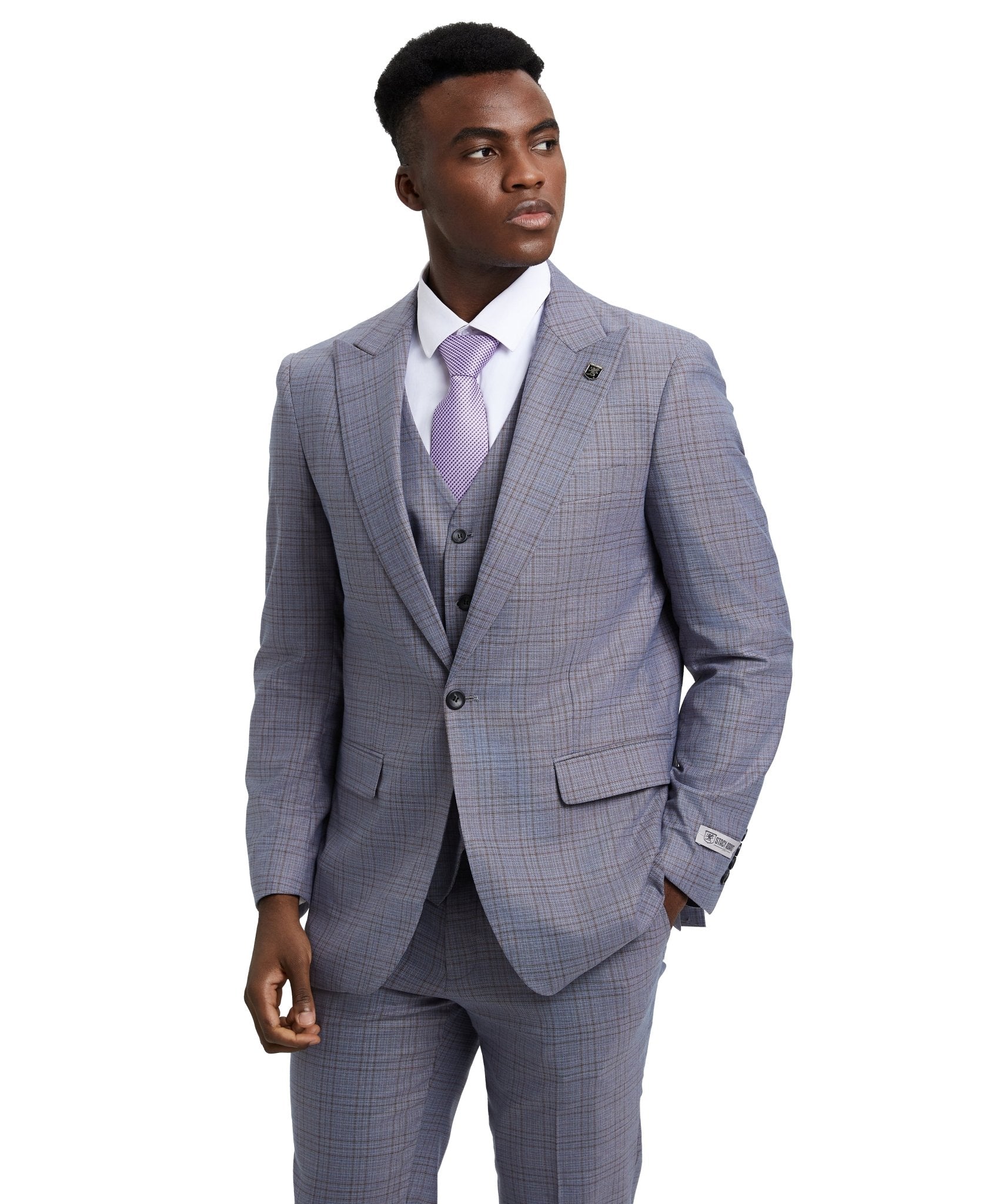 Stacy Adams Hybrid - Fit Vested Suit, Plaid Lilac - Bundle Bus