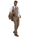 Stacy Adams Hybrid - Fit Vested Suit, Plaid Tan - Bundle Bus