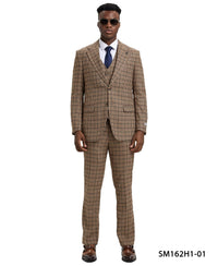 Stacy Adams Hybrid - Fit Vested Suit, Plaid Tan - Bundle Bus