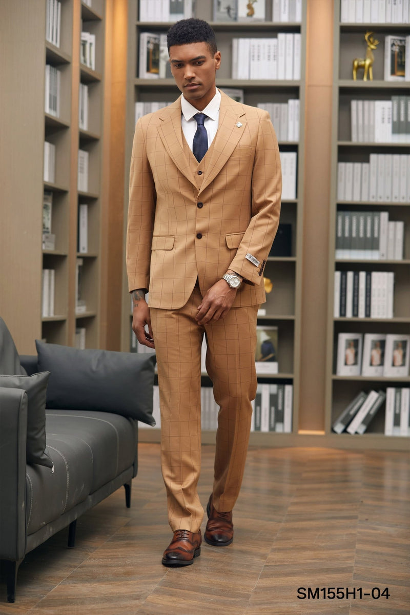 Stacy Adams Hybrid - Fit Vested Suit, Rust Windowpane - Bundle Bus