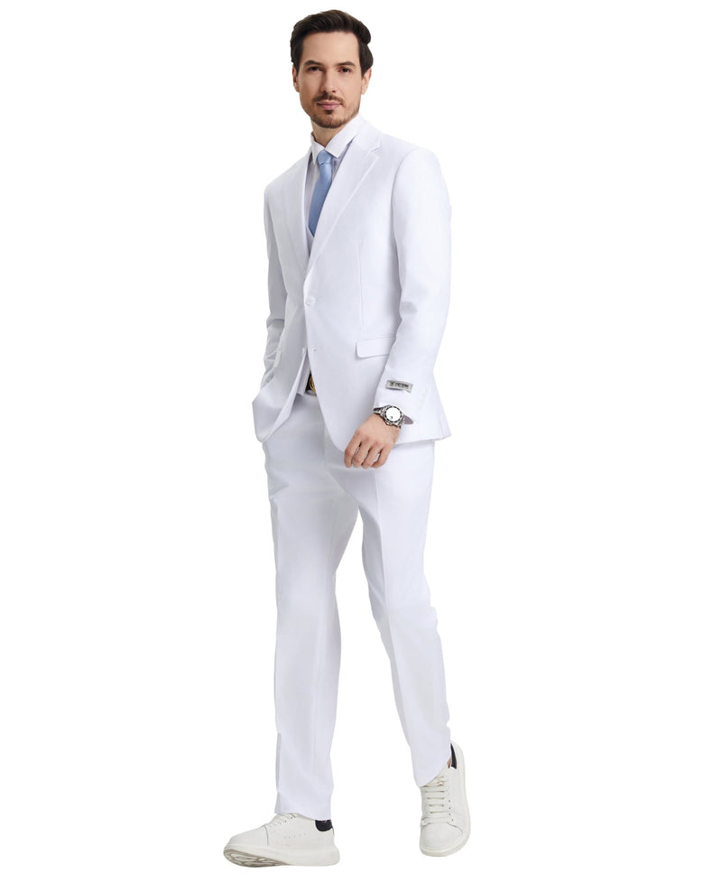 Stacy Adams Hybrid - Fit Vested Suit, Snow White - Bundle Bus