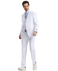 Stacy Adams Hybrid - Fit Vested Suit, Snow White - Bundle Bus