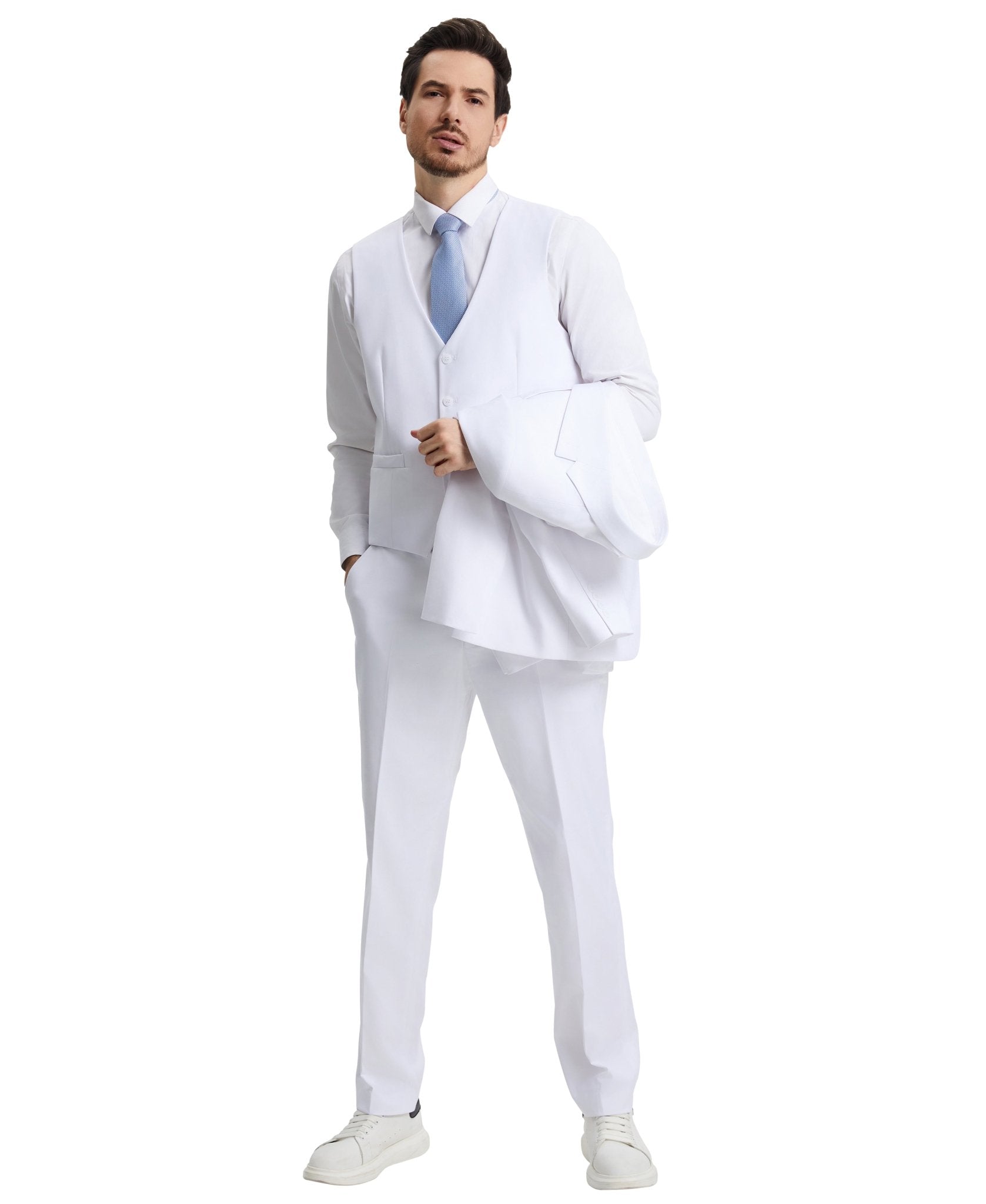 Stacy Adams Hybrid - Fit Vested Suit, Snow White - Bundle Bus