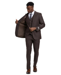 Stacy Adams Hybrid - Fit Vested Suit, Solid Brown - Bundle Bus