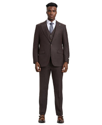 Stacy Adams Hybrid - Fit Vested Suit, Solid Brown - Bundle Bus