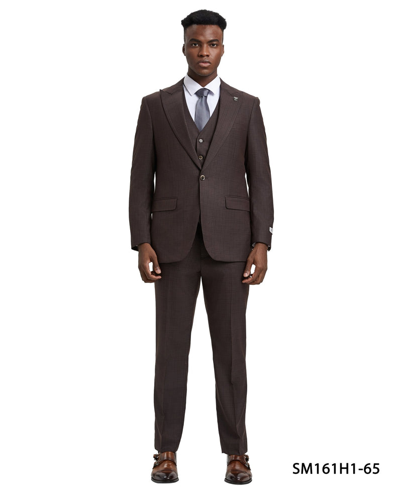 Stacy Adams Hybrid - Fit Vested Suit, Solid Brown - Bundle Bus