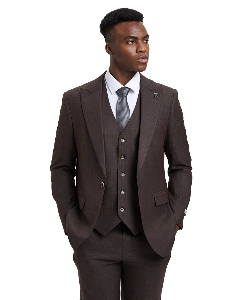 Stacy Adams Hybrid - Fit Vested Suit, Solid Brown - Bundle Bus