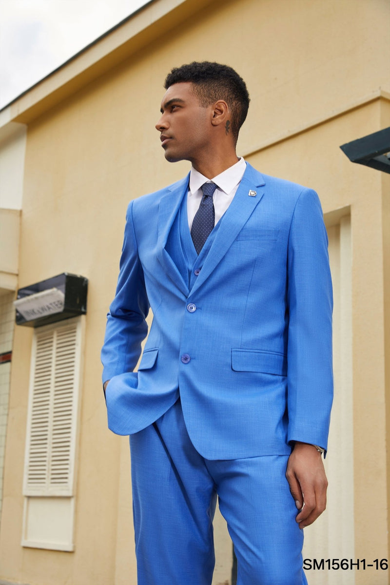 Stacy Adams Hybrid - Fit Vested Suit, Textured Blue - Bundle Bus