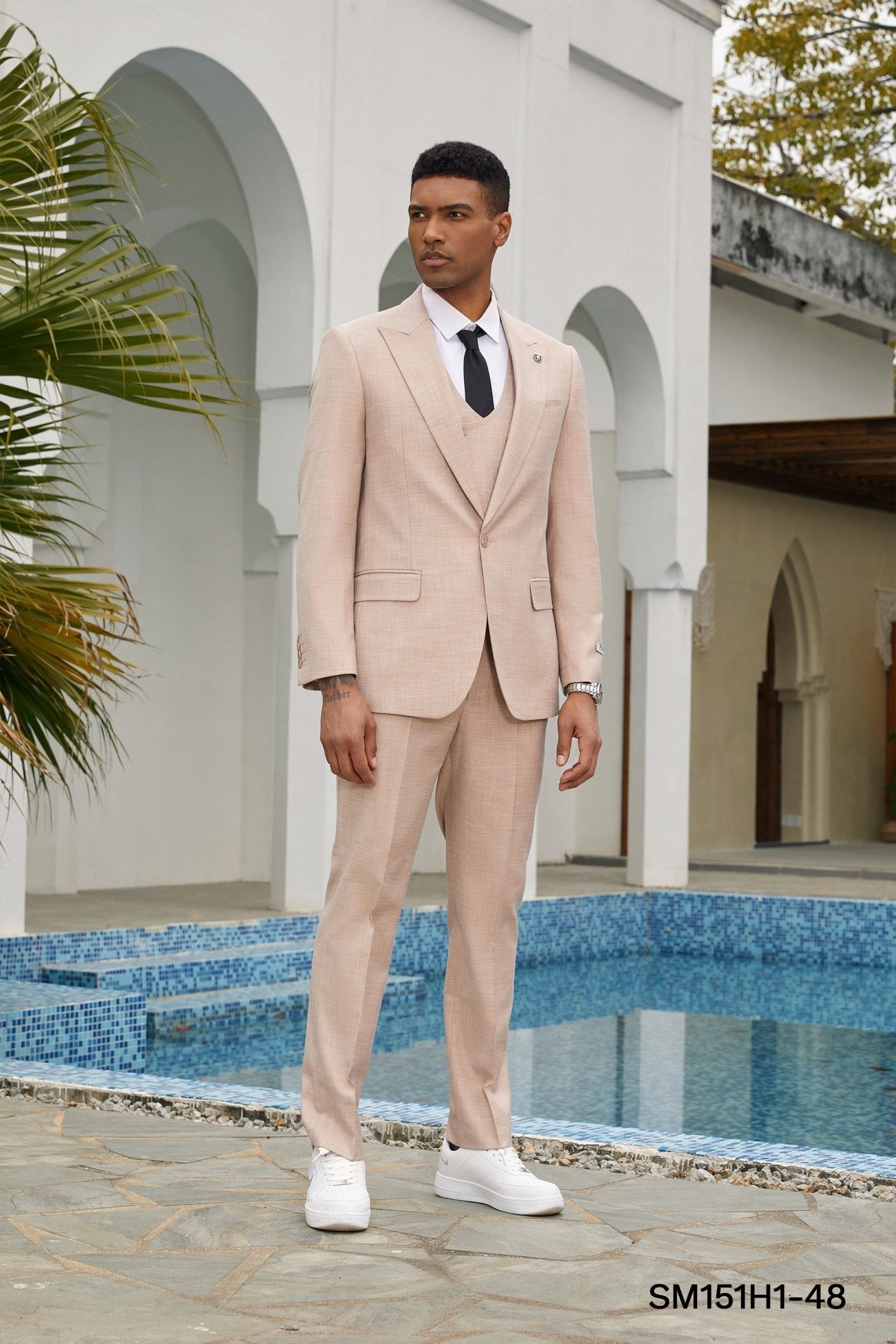 Stacy Adams Hybrid - Fit Vested Suit, Textured Light Camel - Bundle Bus