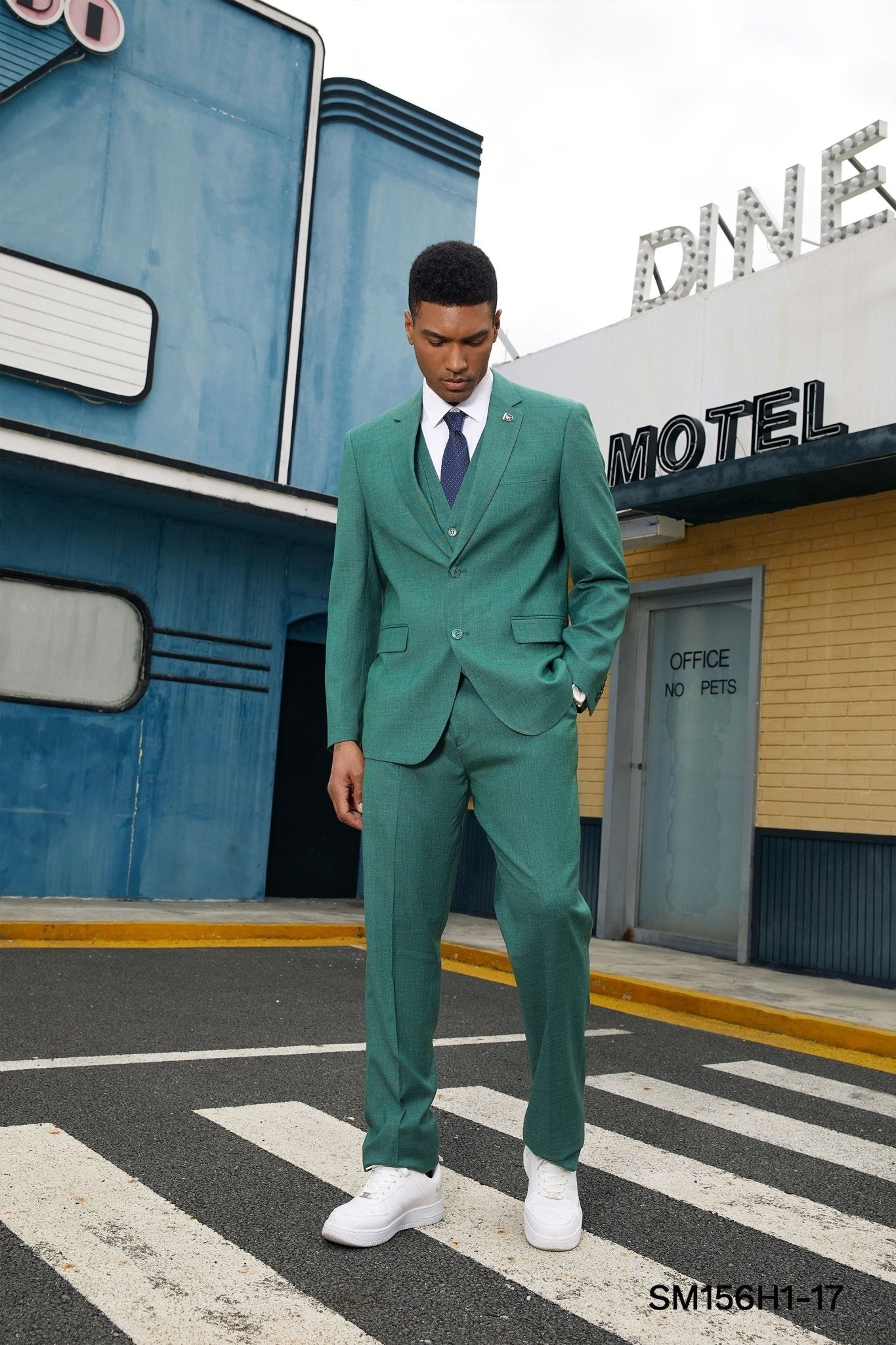 Stacy Adams Hybrid - Fit Vested Suit, Textured Neon Teal - Bundle Bus