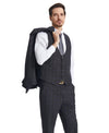 Stacy Adams Hybrid - Fit Vested Suit w/ U - Shaped Vest, Charcoaled Windowpane - Bundle Bus