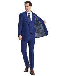 Stacy Adams Hybrid - Fit Vested Suit w/ U - Shaped Vest, Windowpane Royal Blue - Bundle Bus