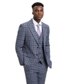 Stacy Adams Hybrid - Fit Vested Suit, Windowpane Blue - Bundle Bus