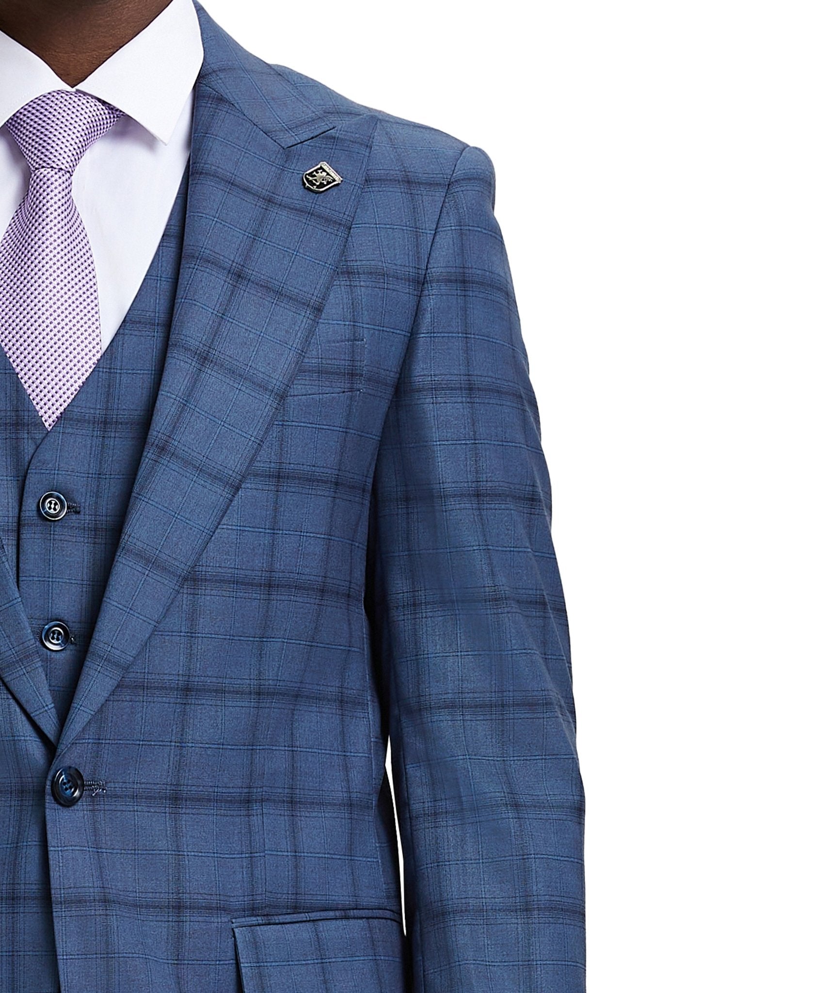 Stacy Adams Hybrid Fit Vested Suit, Windowpane Blue - Bundle Bus