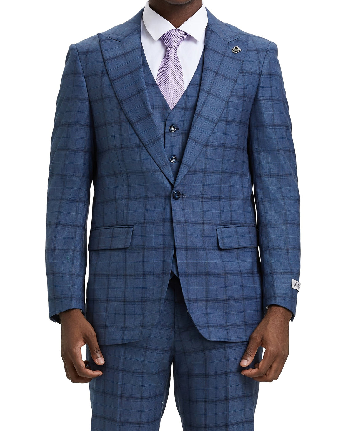 Stacy Adams Hybrid Fit Vested Suit, Windowpane Blue - Bundle Bus