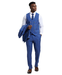 Stacy Adams Hybrid - Fit Vested Suit, Windowpane Blue - Bundle Bus