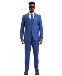 Stacy Adams Hybrid - Fit Vested Suit, Windowpane Blue - Bundle Bus