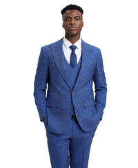 Stacy Adams Hybrid - Fit Vested Suit, Windowpane Blue - Bundle Bus