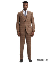 Stacy Adams Hybrid Fit Vested Suit, Windowpane brown - Bundle Bus