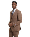 Stacy Adams Hybrid Fit Vested Suit, Windowpane brown - Bundle Bus