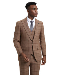 Stacy Adams Hybrid Fit Vested Suit, Windowpane brown - Bundle Bus