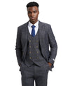 Stacy Adams Hybrid - Fit Vested Suit, Windowpane Charcoal - Bundle Bus