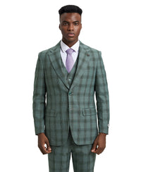 Stacy Adams Hybrid - Fit Vested Suit, Windowpane Green - Bundle Bus