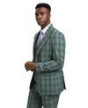 Stacy Adams Hybrid - Fit Vested Suit, Windowpane Green - Bundle Bus