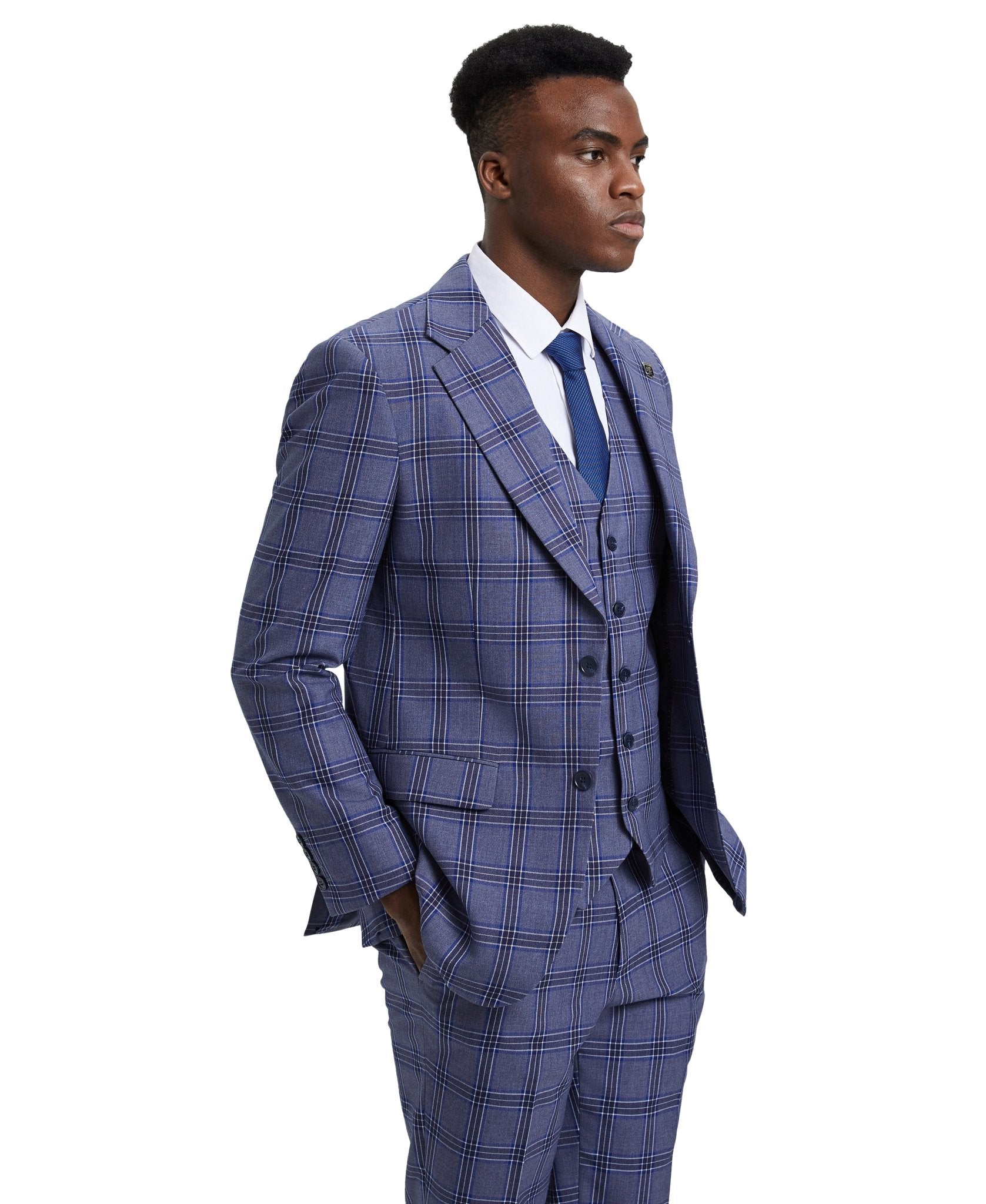 Stacy Adams Hybrid - Fit Vested Suit, Windowpane Lilac - Bundle Bus