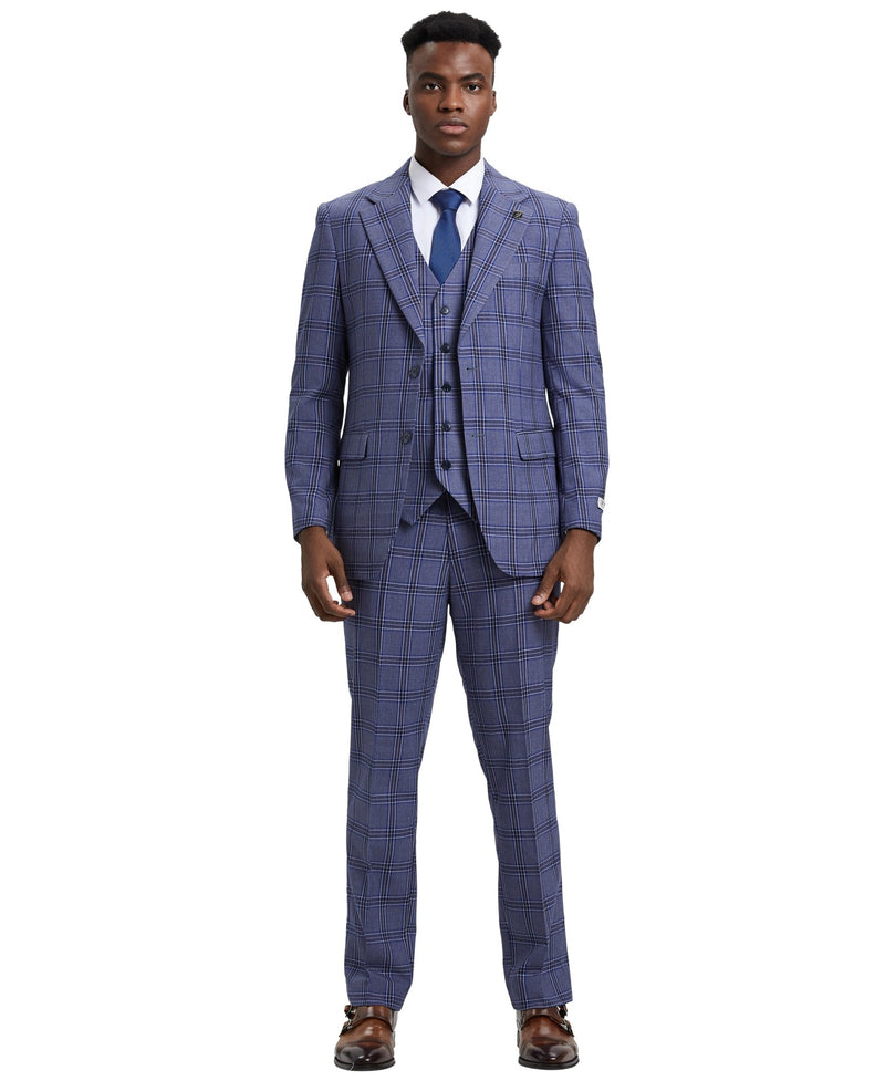 Stacy Adams Hybrid - Fit Vested Suit, Windowpane Lilac - Bundle Bus