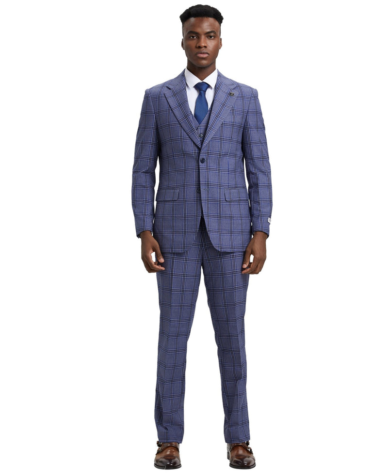 Stacy Adams Hybrid - Fit Vested Suit, Windowpane Lilac - Bundle Bus