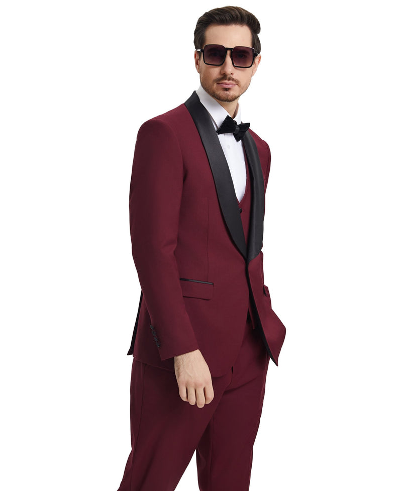 Stacy Adams Hybrid - Fit Vested Tuxedo, Burgundy - Bundle Bus