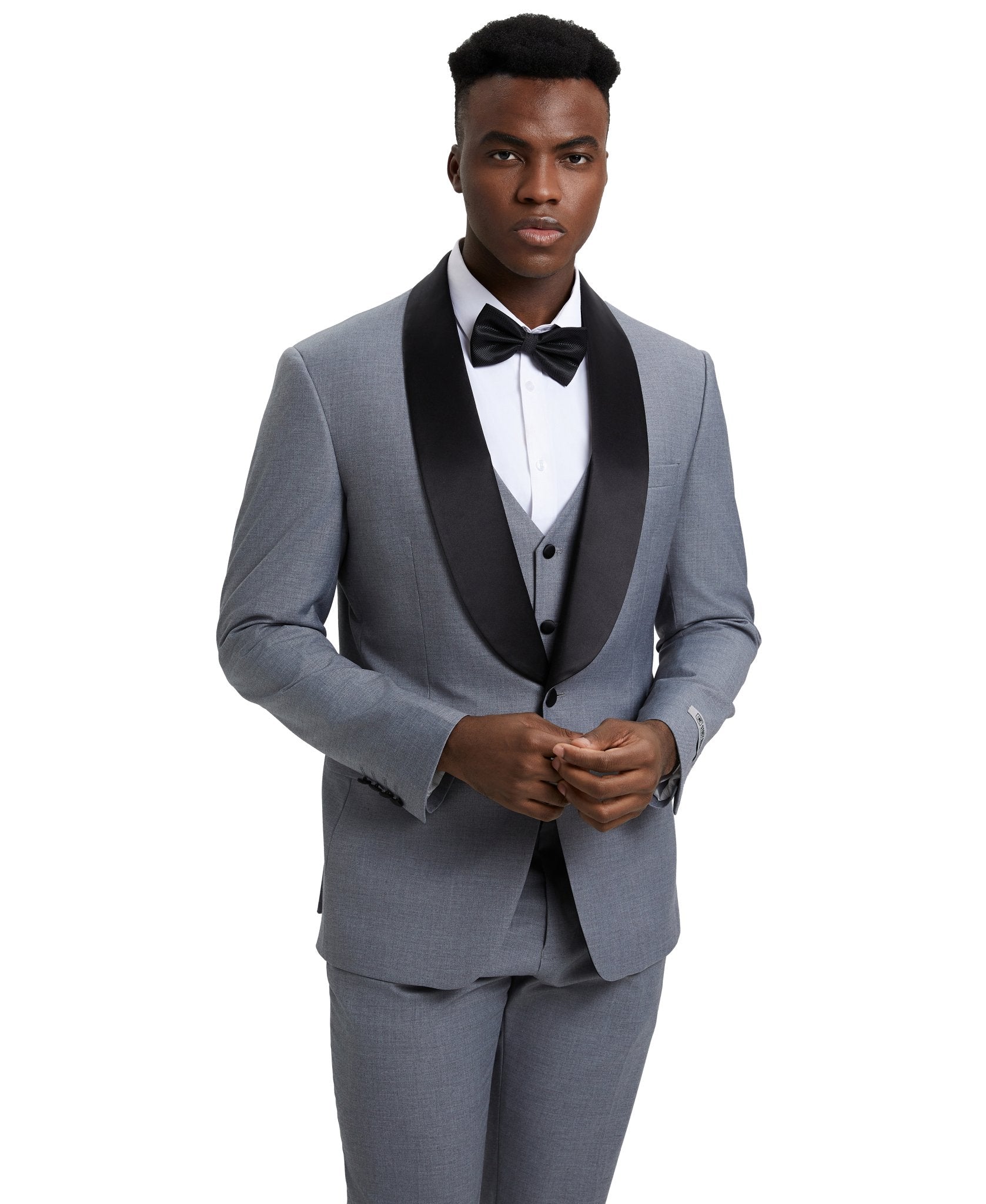 Stacy Adams Hybrid - Fit Vested Tuxedo, Grey - Bundle Bus