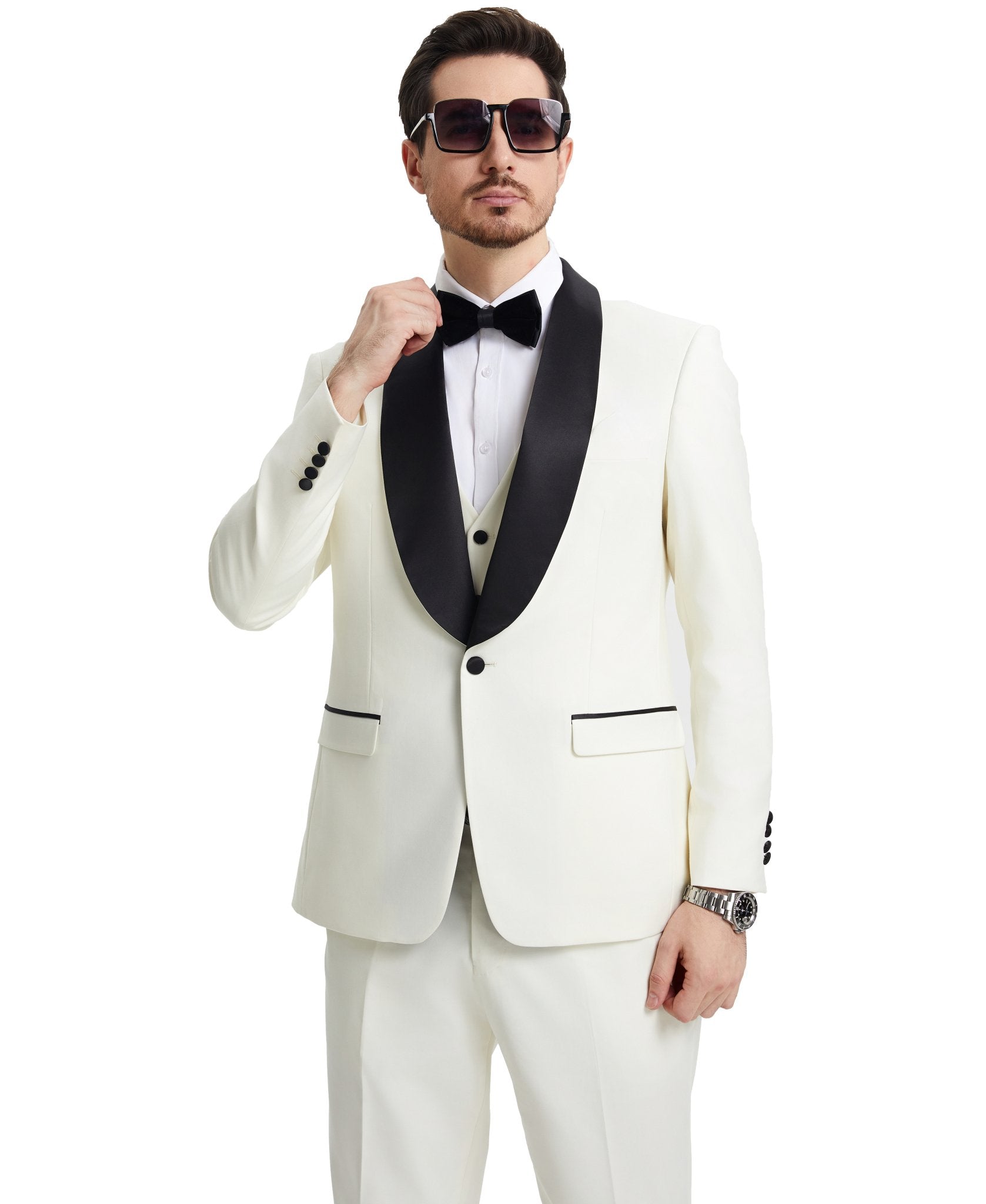 Stacy Adams Hybrid - Fit Vested Tuxedo, Ivory - Bundle Bus