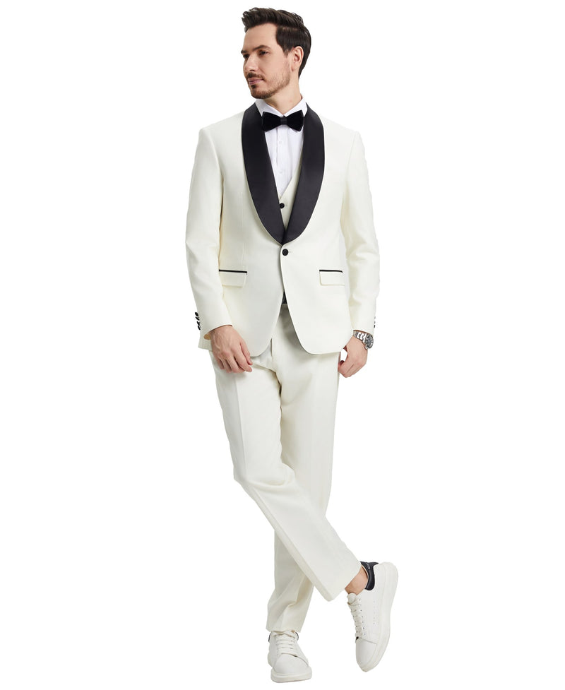 Stacy Adams Hybrid - Fit Vested Tuxedo, Ivory - Bundle Bus