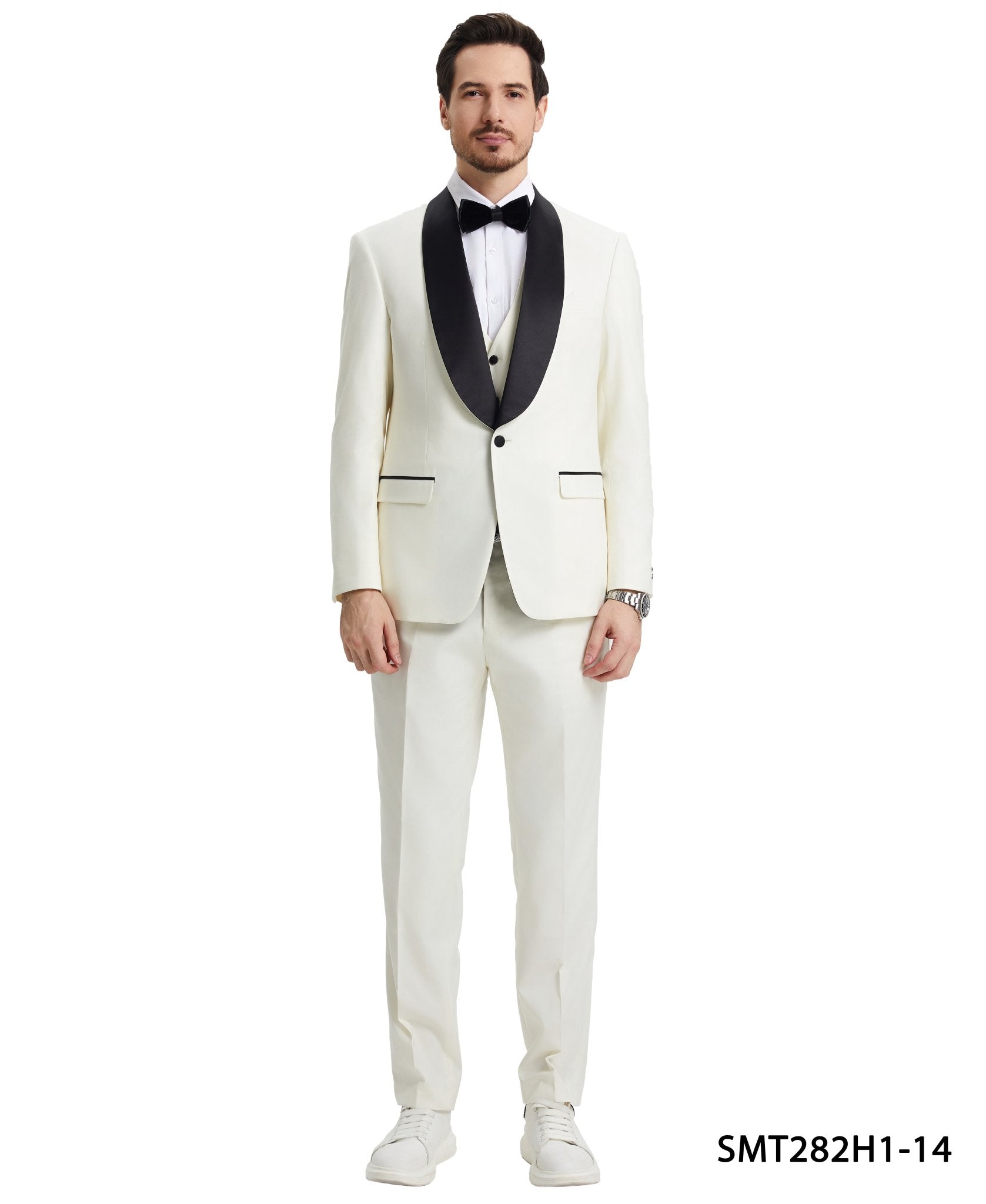 Stacy Adams Hybrid - Fit Vested Tuxedo, Ivory - Bundle Bus