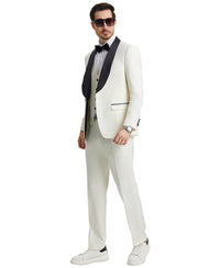 Stacy Adams Hybrid - Fit Vested Tuxedo, Ivory - Bundle Bus