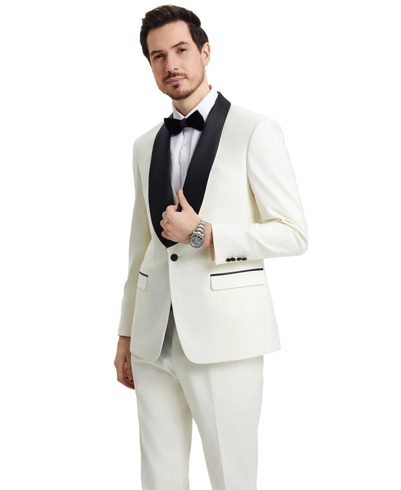 Stacy Adams Hybrid - Fit Vested Tuxedo, Ivory - Bundle Bus