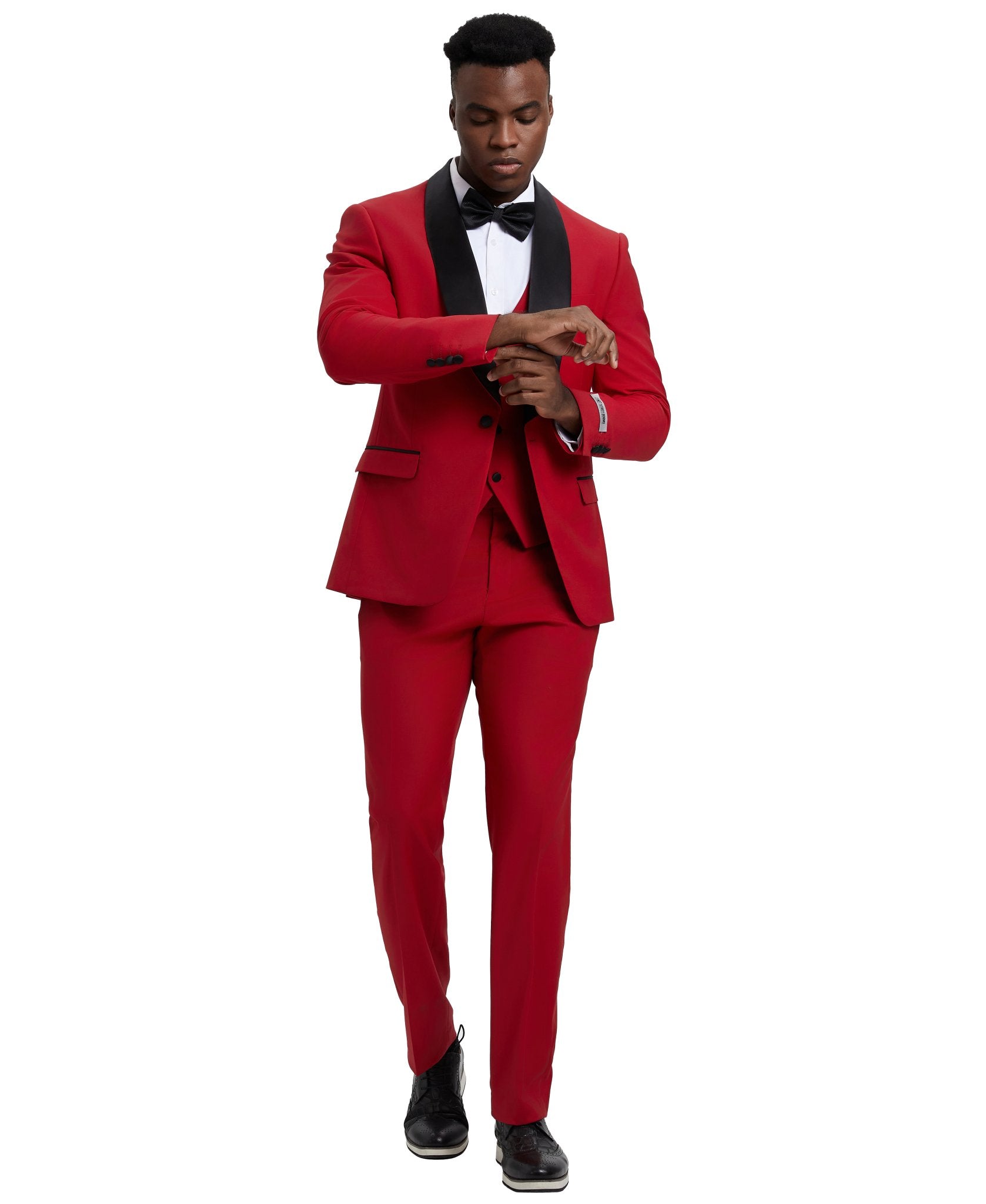 Stacy Adams Hybrid - Fit Vested Tuxedo, Red - Bundle Bus