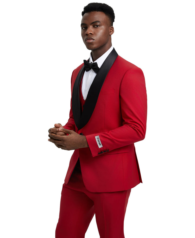 Stacy Adams Hybrid - Fit Vested Tuxedo, Red - Bundle Bus