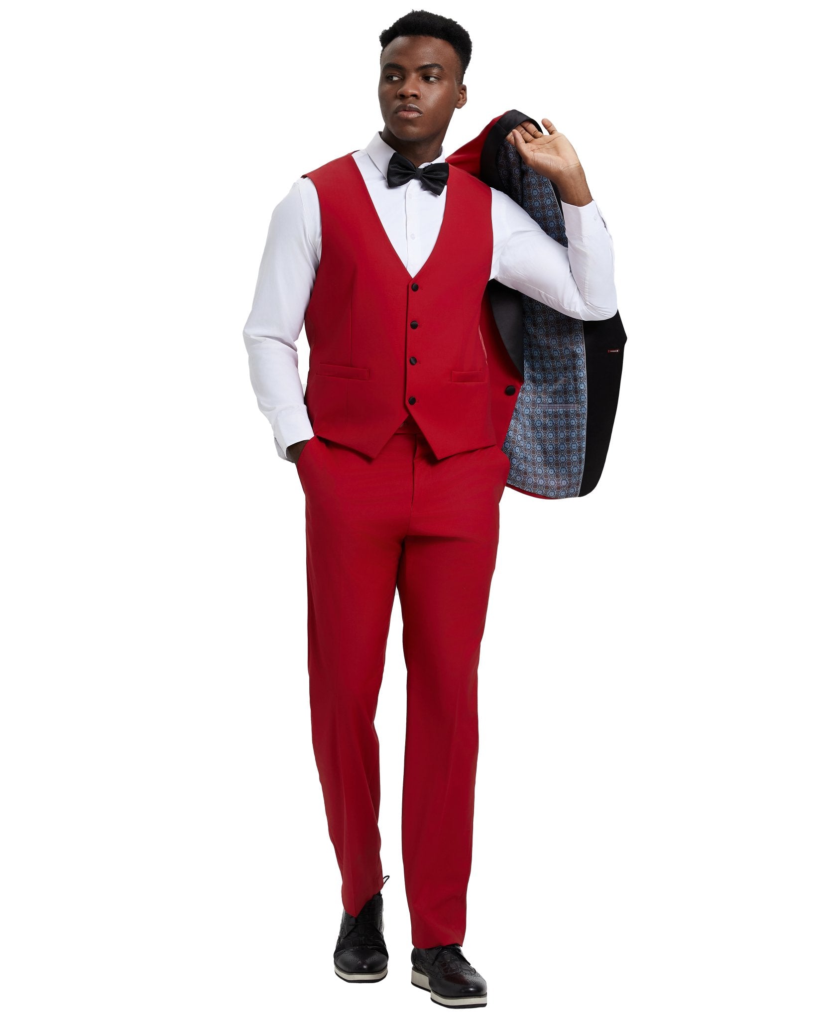 Stacy Adams Hybrid - Fit Vested Tuxedo, Red - Bundle Bus