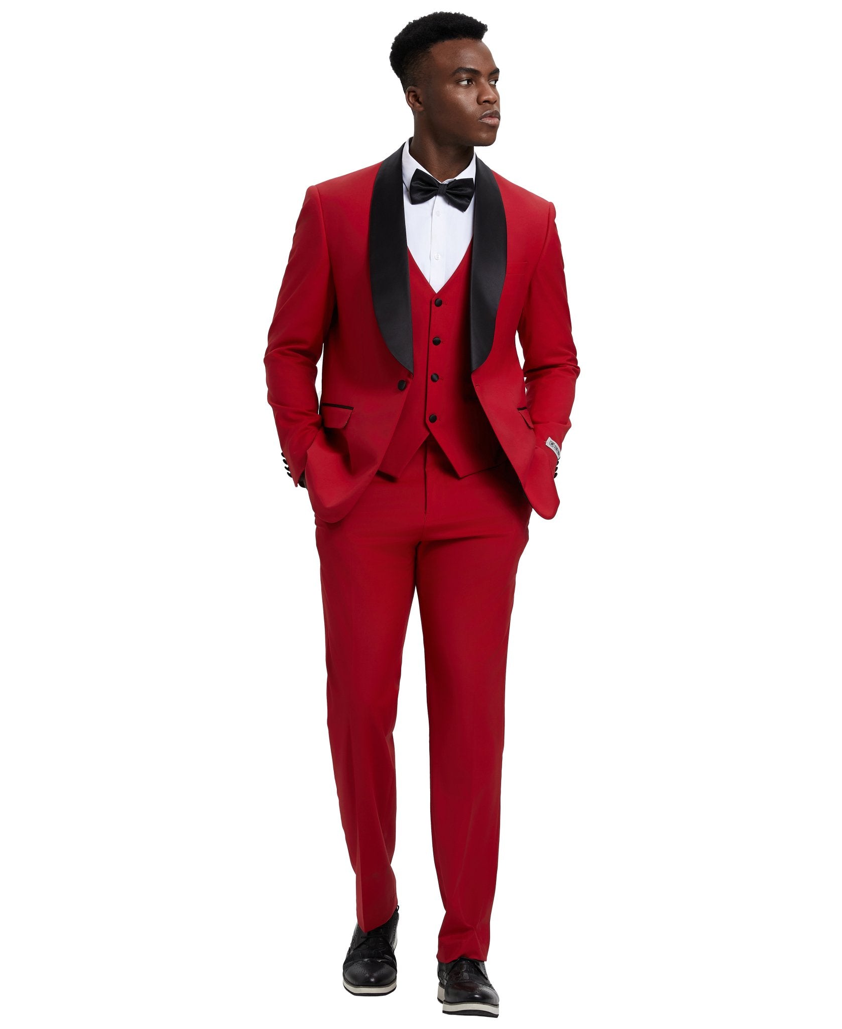 Stacy Adams Hybrid - Fit Vested Tuxedo, Red - Bundle Bus