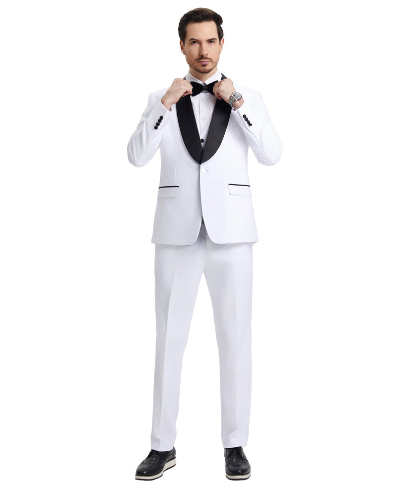 Stacy Adams Hybrid - Fit Vested Tuxedo, Snow White - Bundle Bus