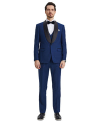 Stacy Adams Hybrid - Fit Vested Tuxedo, Solid Blue - Bundle Bus