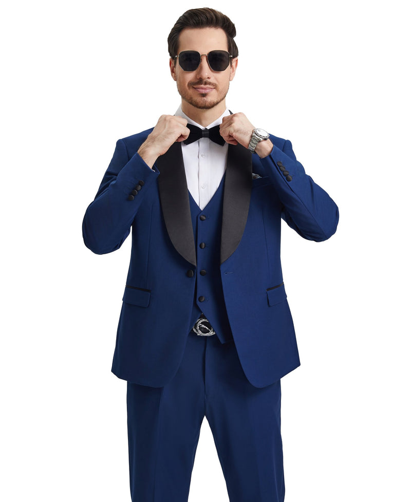 Stacy Adams Hybrid - Fit Vested Tuxedo, Solid Blue - Bundle Bus